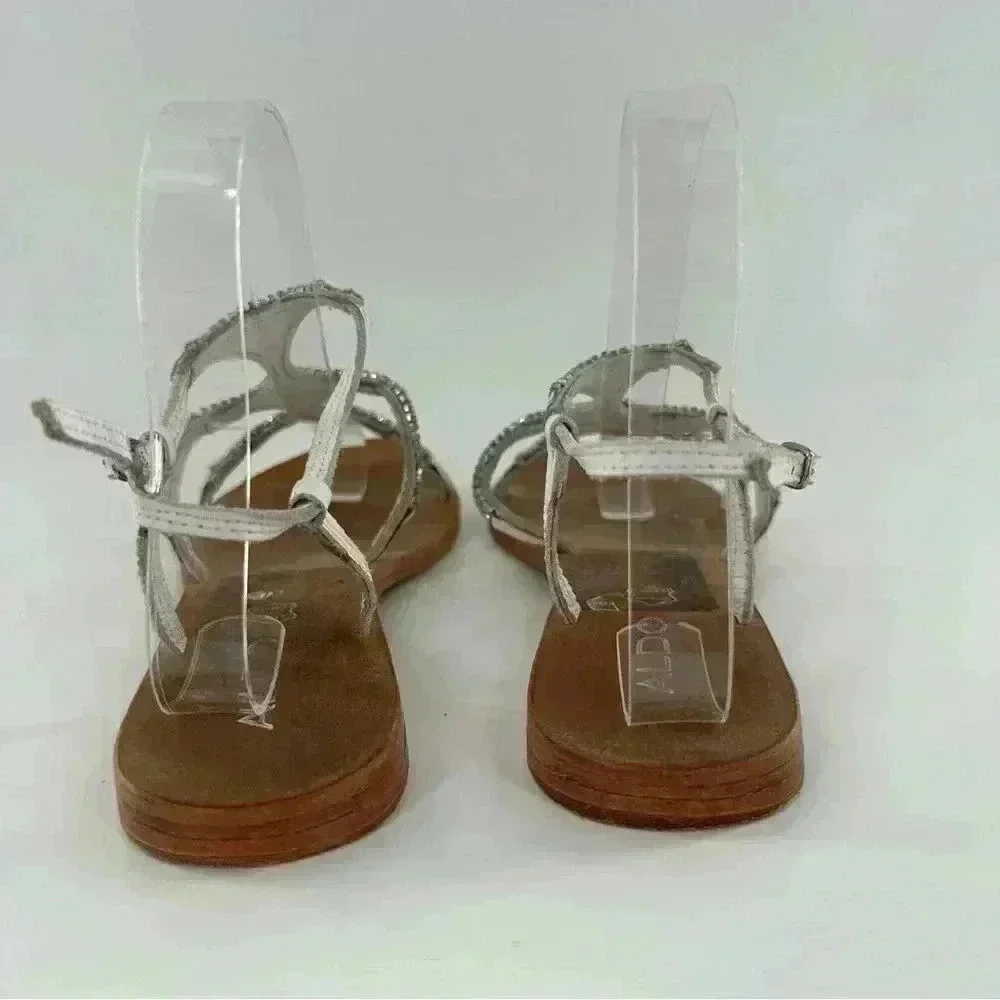 Aldo womens sandals size 7 37.5 white leather gem gladiator vintage y2k